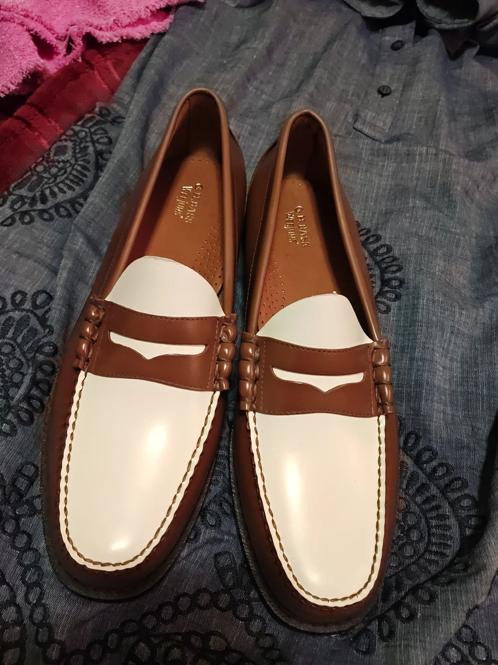 G.H. Bass & Co. Two-Tone Brown and White Penny Loafers 14